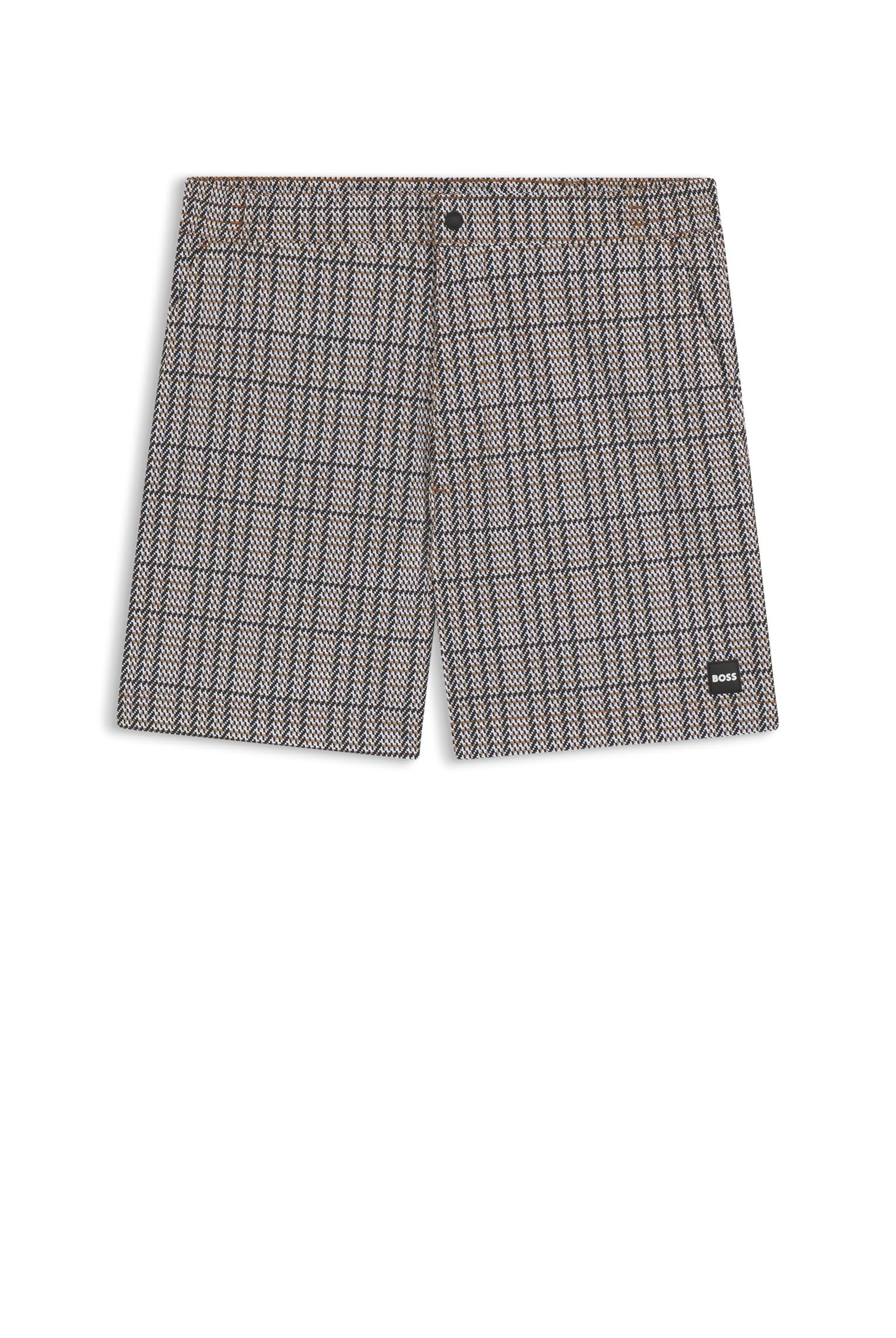BOSS Herren Beach to Badeshorts mit feinem Print und Logo-Aufnäher