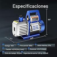 Vista 7 de VIVOHOME 110 V 1/3 HP 4 CFM - Juego de bomba aspiradora de paletas rotativas de una sola etapa y manómetro AC R134a, con bolsa de transporte