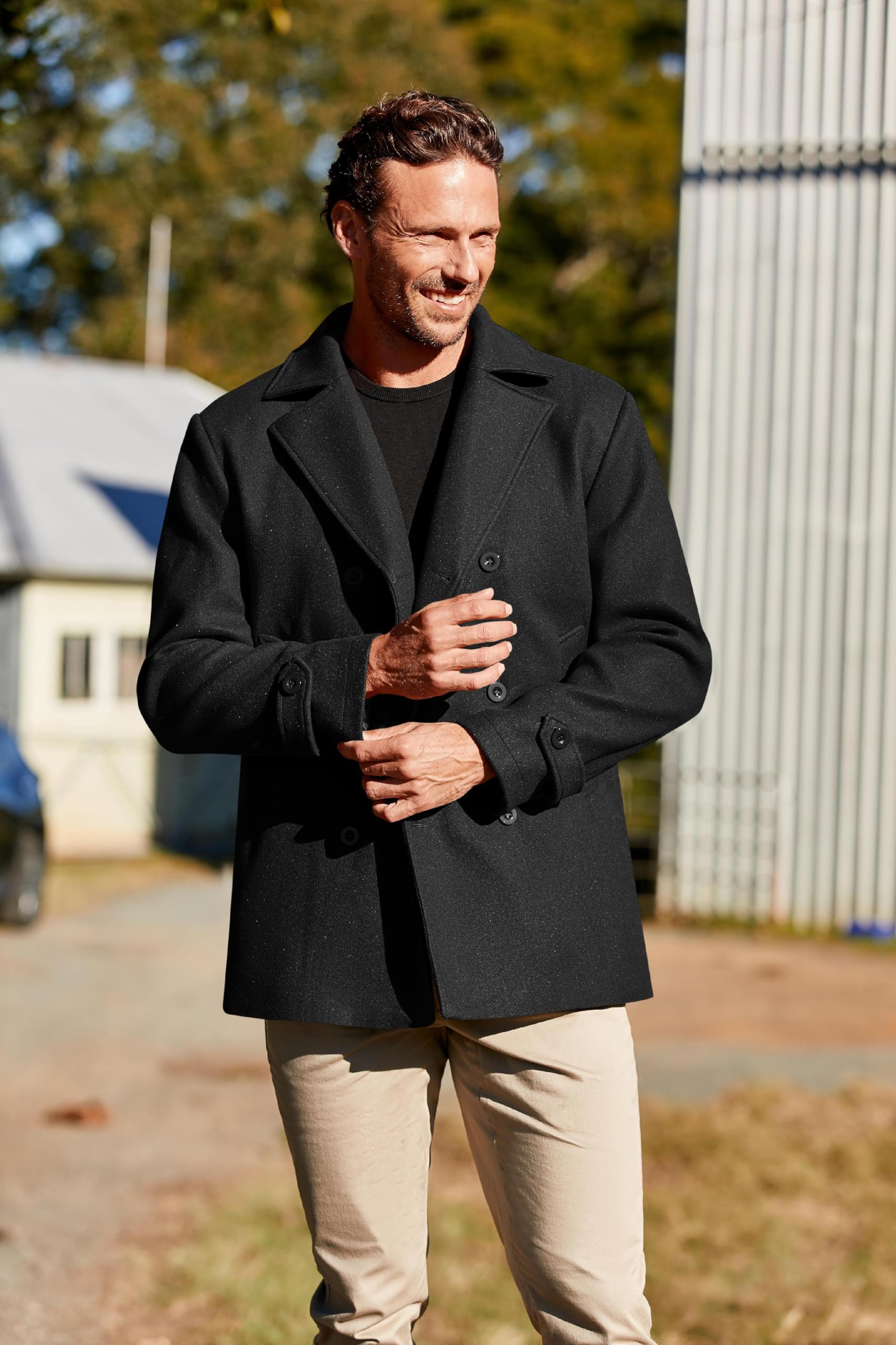 PASLTER Klassischer Business-Trenchcoat für Herren, warm, zweireihig, schwerer Trenchcoat