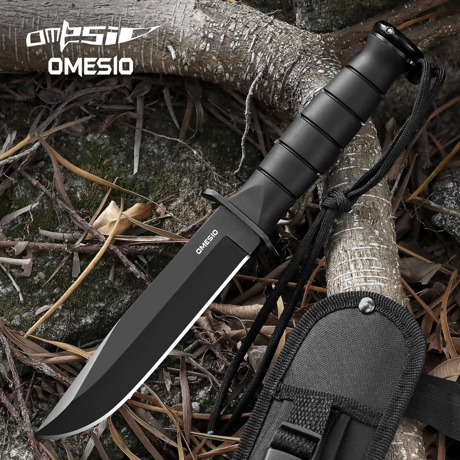 Omesio Couteau D'extérieur, Couteau De Survie, Couteau De Survie, Couteau De Randonnée à Lame Fixe, Couteau Fixe Noir
