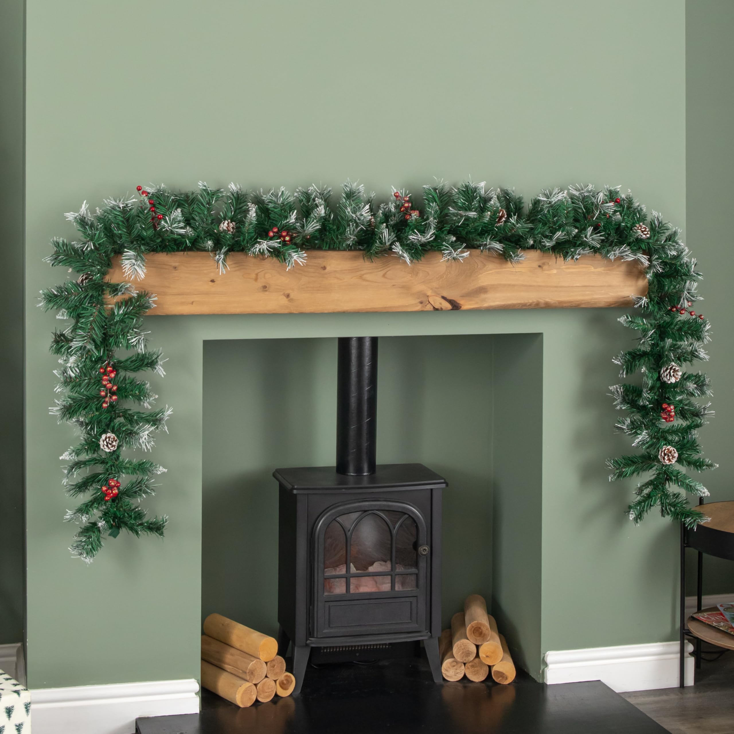 Samuel Alexander 2.7m Mixed Needle Christmas Garland - Pine Cones & Red Berries