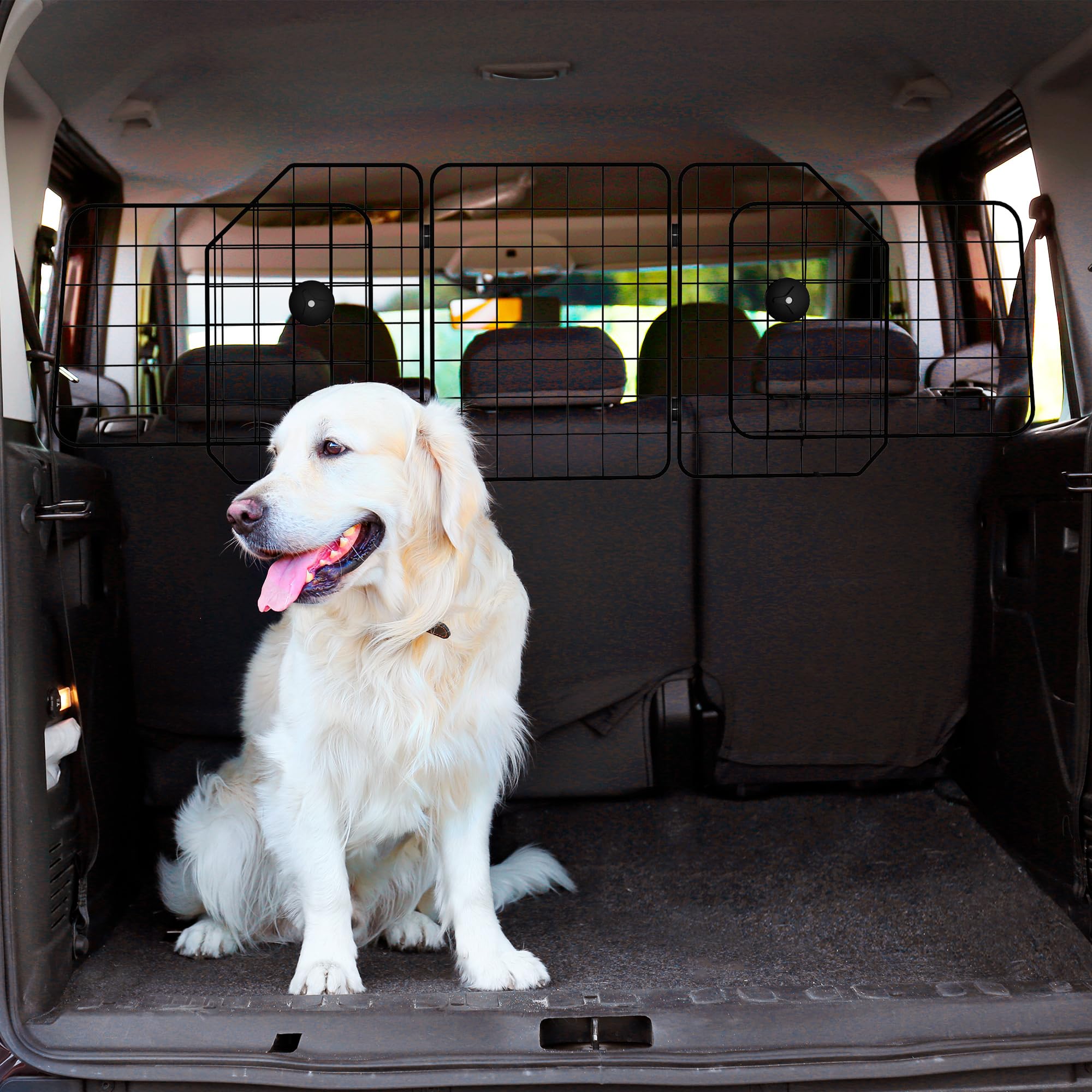 PawHut Barrera Protectora de Coche para Perros Reja 93-150x42 cm Negro | Plegable, Rejilla para Perros de Coche, Anchura Ajustable, Acero