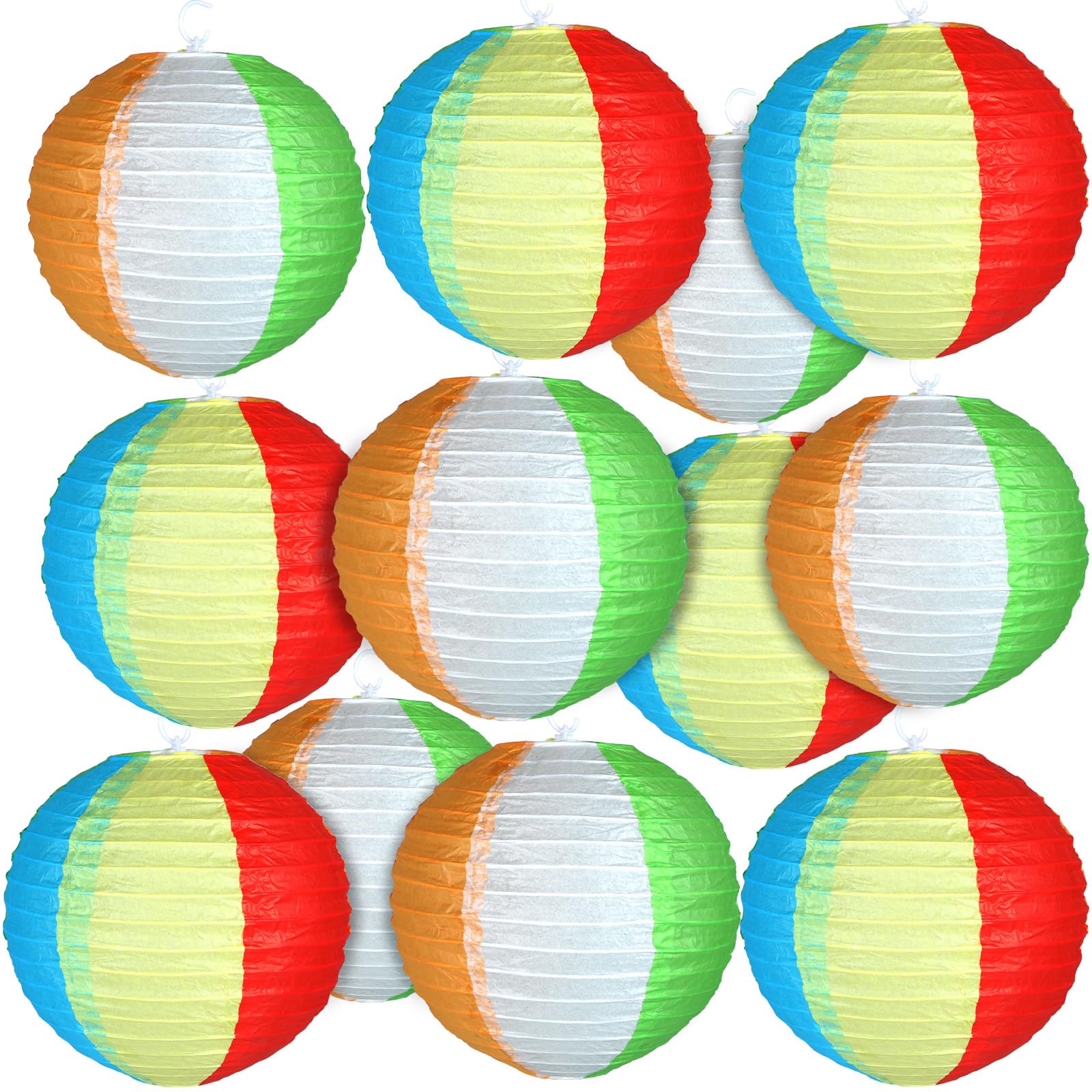 gisgfim 12 Pcs Beach Ball Hanging Paper Lanterns Summer Pool Party Decorations Colorful Round Paper Lanterns Rainbow Beach Ball Lanterns Chinese Lanterns Decor for Summer Pool Beach Party Supplies