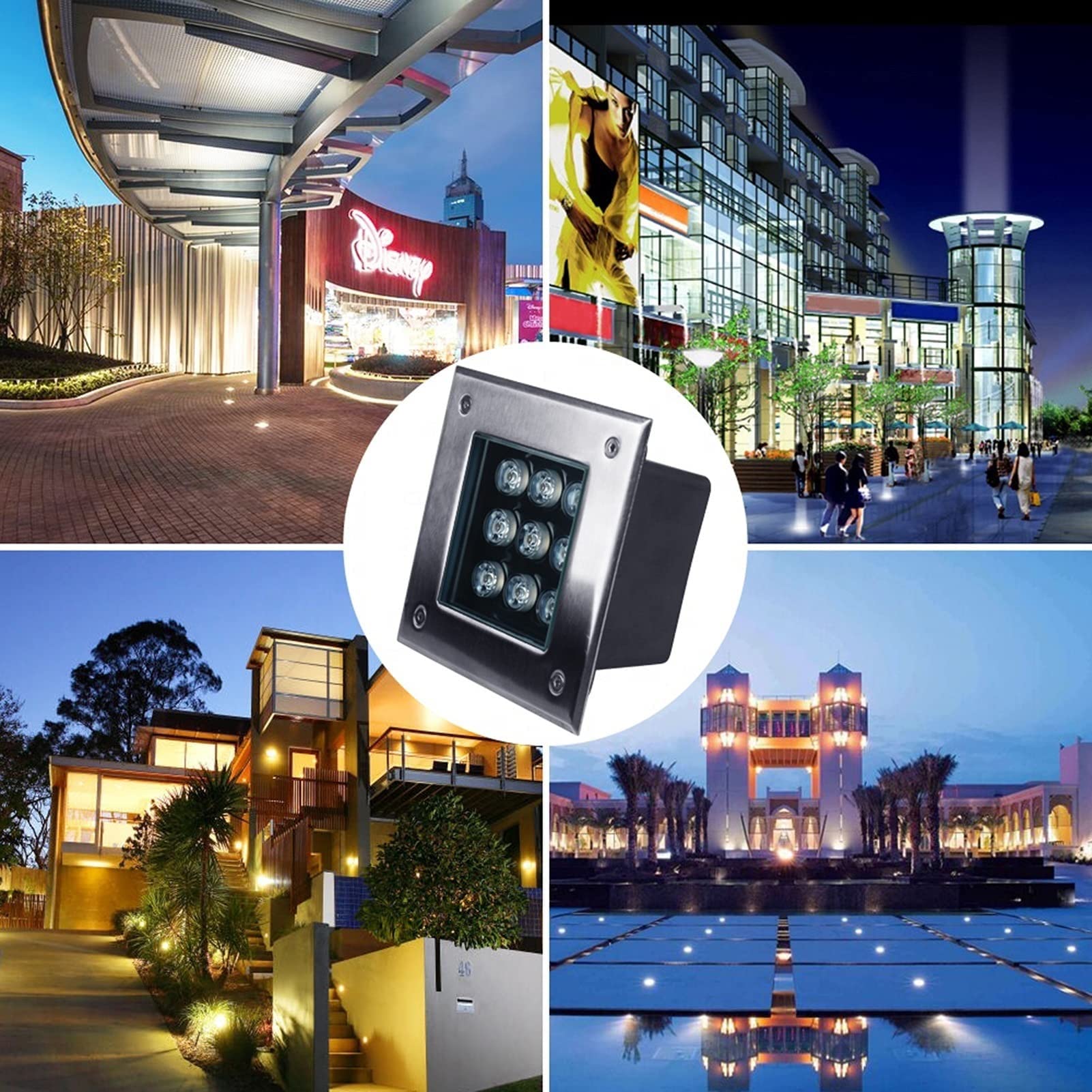4PCS Foco Impermeable - Foco LED Empotrable En El Suelo, Proyector De Tierra Impermeable IP67, AC85-265V Foco Empotrable De Suelo LED Cuadrado Para Exteriores, Material De Acero Inoxidable(Blue Light,