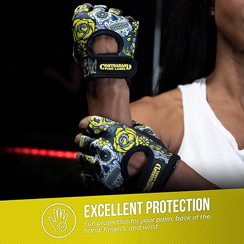 Miniatura 5 de Contraband Pink Label 5237 Designer Series Workout Gloves for Women  Sugar Skull Print Weight Lifting Gloves for Women wGrip-Lock Padding  Gym