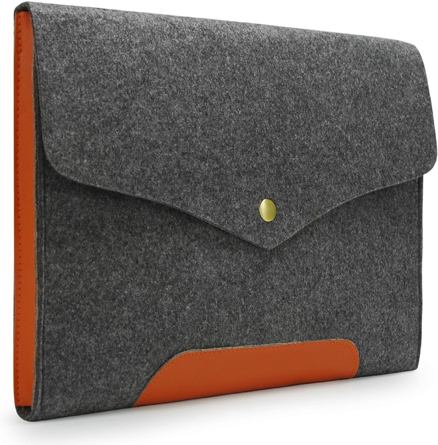 Lavievert Gray Felt Case Leather Bottom Bag Magnetic Button Sleeve for Apple 13" Macbook Pro / 13" Macbook Pro with Retina / 13" Macbook Air and Most Popular 13-13.3 Inch Laptop / Notebook Computer / Ultrabooks