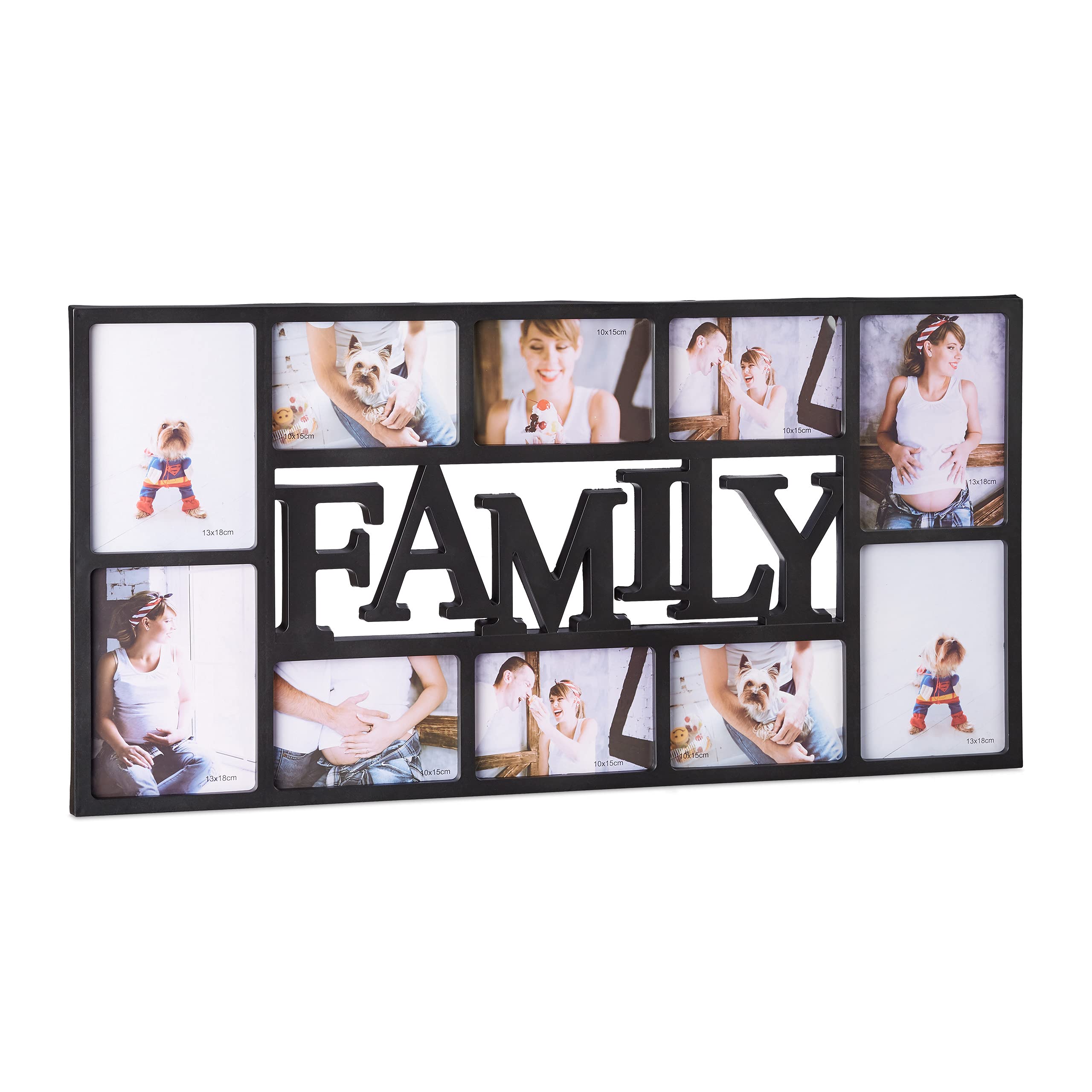 Relaxdays Black Picture Frame Family, Photo Frame For 10 Pictures, Hanging Collage, Hwd: 36.5 X 72 X 2 Cm,