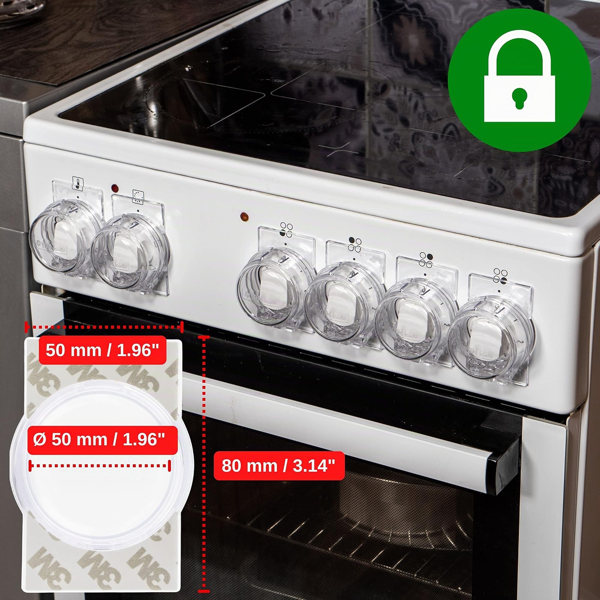 Cache-Boutons de Cuisinière, Jeu de 6, Transparent, max. Ø 4,9 cm avec min. Distance centre à centre de 6,1 cm, Couverture de Bouton pour Cuisinière, Bloc de Protection pour la Sécurité de Enfants