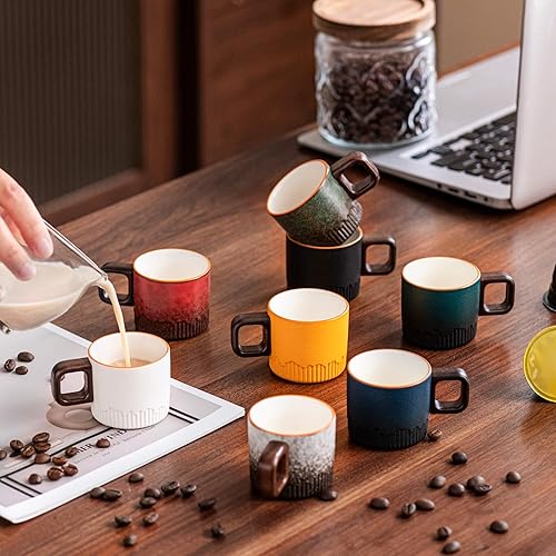 Miniatura 2 de Juego de 2 tazas de café expreso, tazas de cerámica de 2 onzas, tazas Demitasse para té o café (negro y blanco)