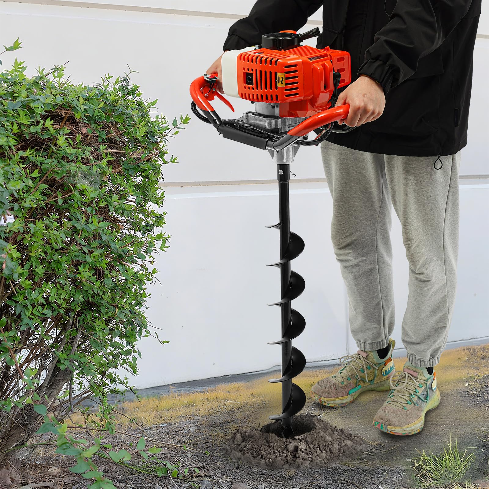 Broca de tierra de gasolina de 52 CC, para jardín, con 3 brocas (4, 6 y 8 in), 1,9 W/7500 rpm y potencia de 1,98 hp, para horticultura/colocación de estacas, refrigeración por aire de 2 tiempos