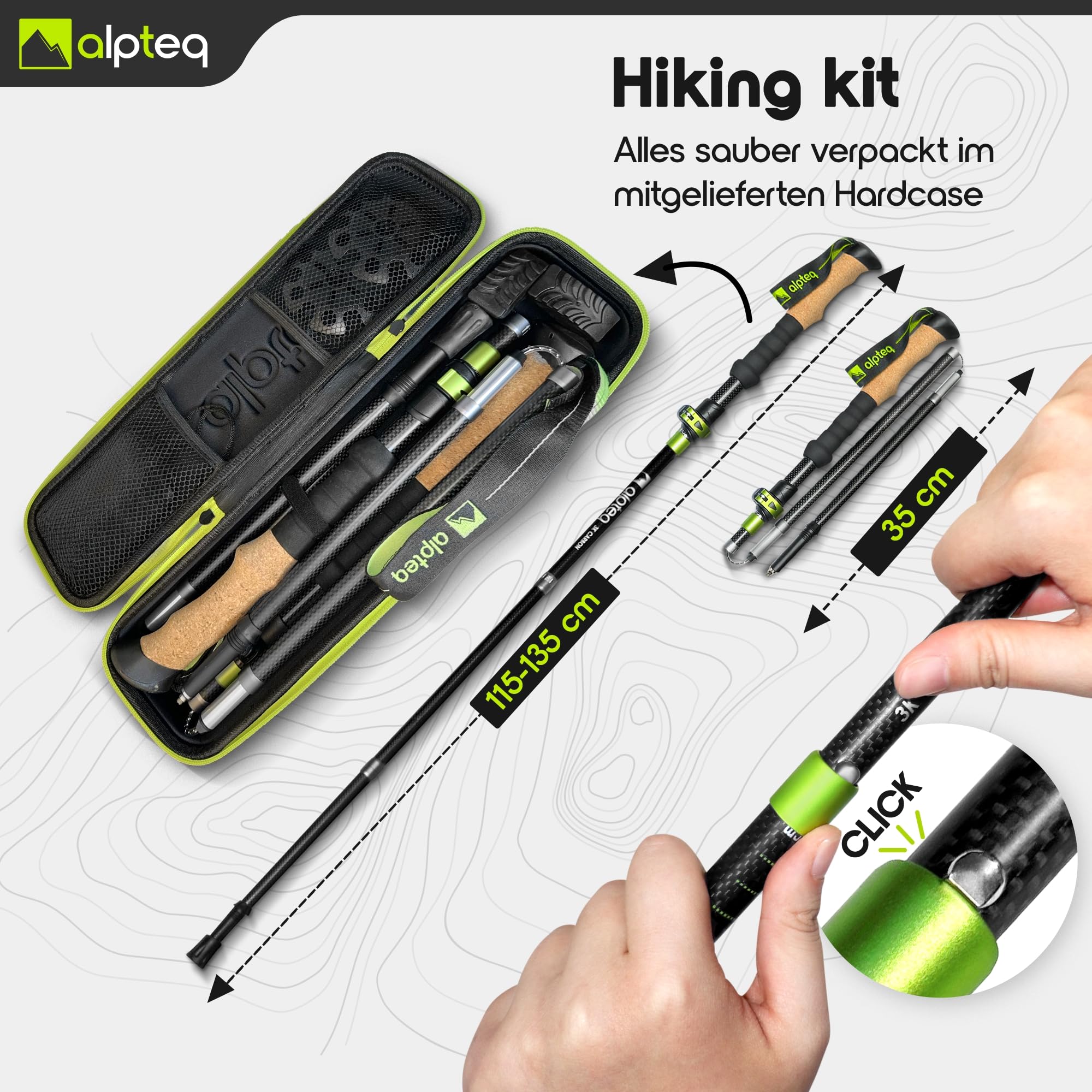 Kijki trekkingowe składane z włókna węglowego lub aluminiowego, z uchwytem korkowym, do sportów górskich, trekkingowych, dla kobiet i mężczyzn, bardzo lekkie i teleskopowe