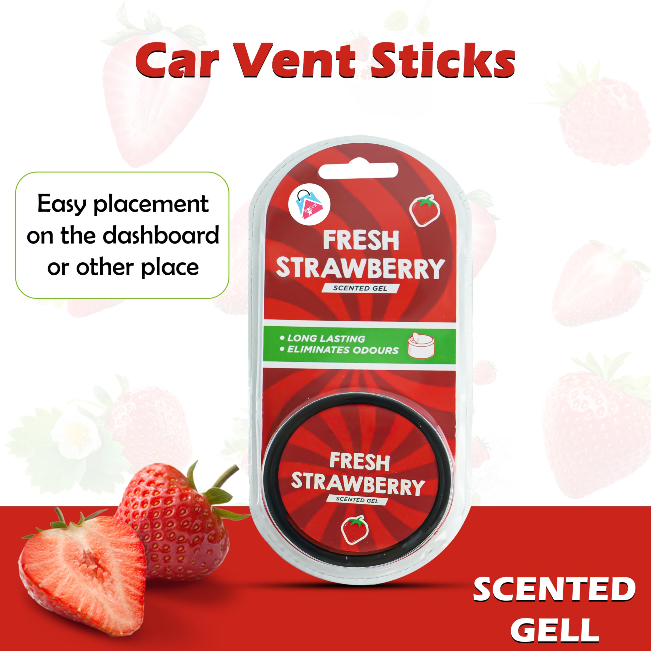 Lot De 2 Désodorisants Voiture Parfum Fraise Fraîche Et Voiture Neuve - Gel 17g Durable