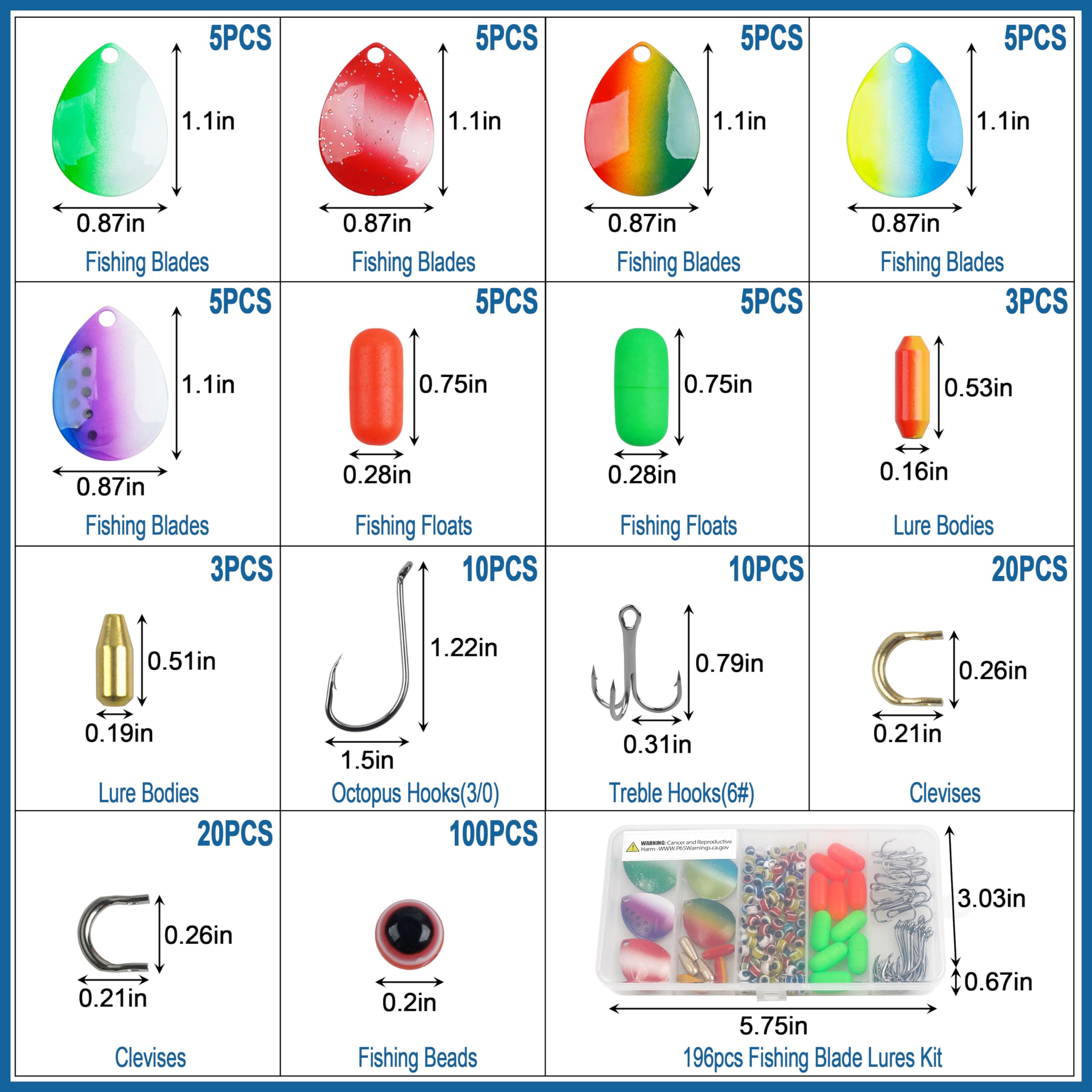 Lure Making Supplies Kit Spinner Making Kit, 196pcs DIY Fishing Lure Making Kit Walleye Rig Pompano Rig Surf Fishing Rig Fishing Terminal Tackles Rig Floats Blades Lure Making Accessories