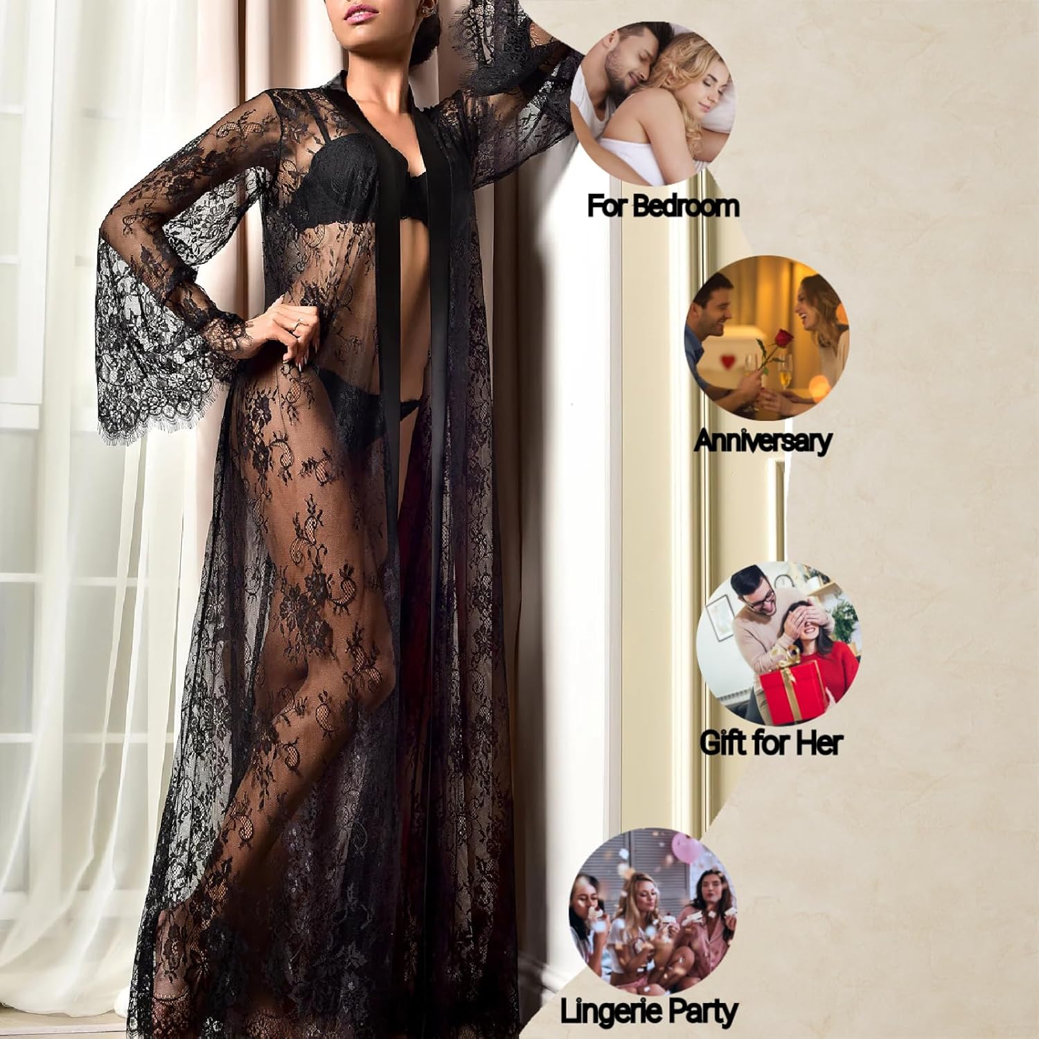 BIGFOX Women Kimono Robes Sexy Long Lace Nightgown Sheer Night Gowns Beach Cover Ups Sleepwear Summer Loungewear - Image 7