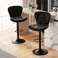 Nalupatio Adjustable Swivel Bar Stools Set of 2 - Faux Leather Counter Height with Back, Black Kitchen Island Chairs