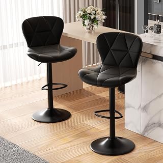 Nalupatio Adjustable Swivel Bar Stools Set of 2, Modern Faux Leather Counter Height with Back, Black Kitchen Island Chairs