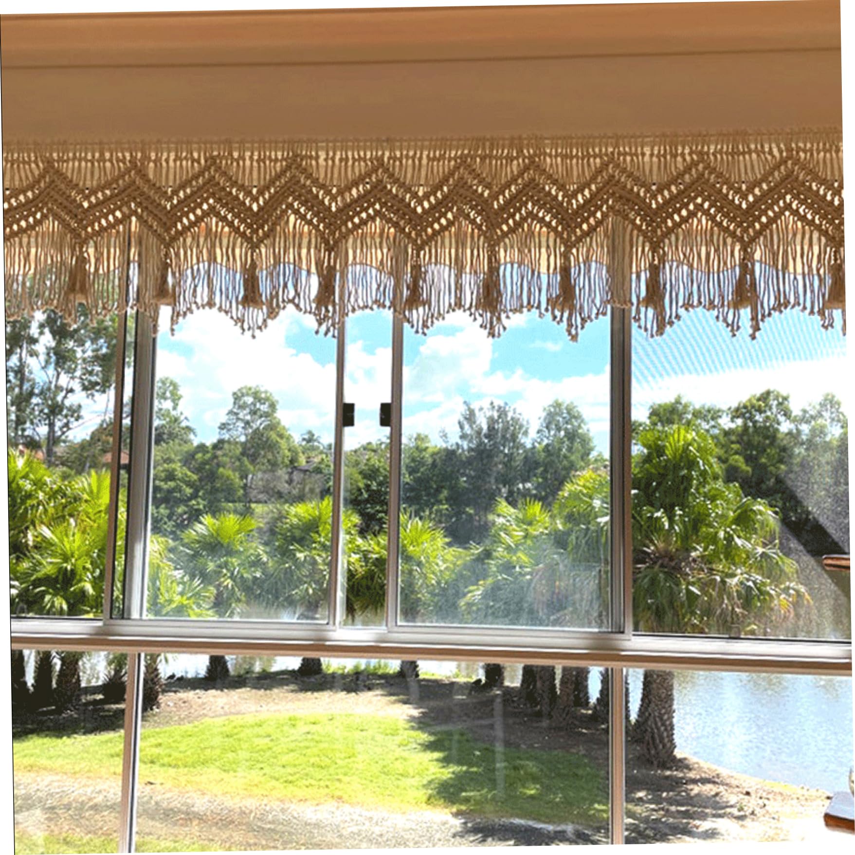 Cortinas de Macrame para Ventanas, Cenefa de Macrame de algodón de 52x21 Pulgadas, Colgante de Paredes, Cenefa Boho Corta para el baño de la Cocina.