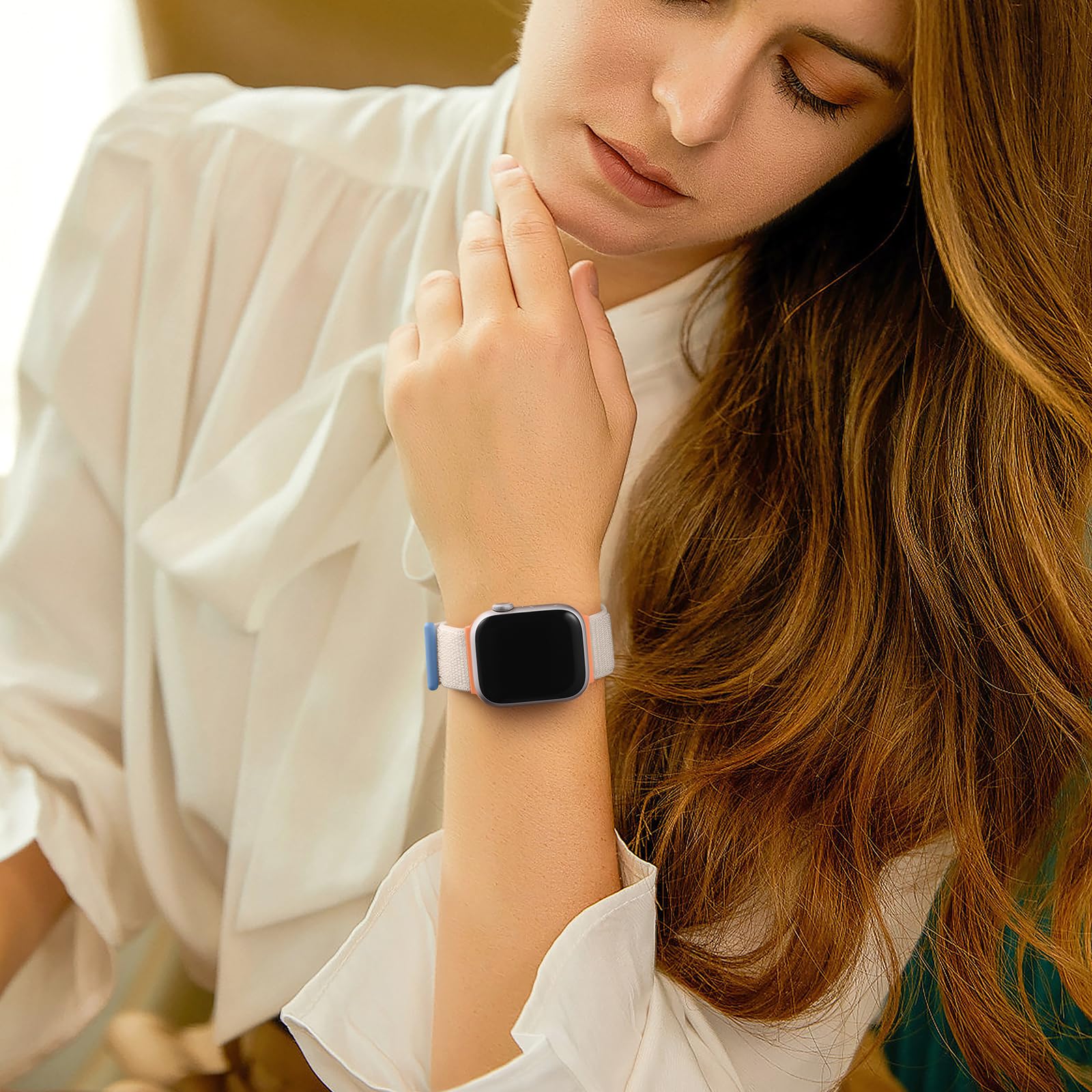 Maledan Nylon Cinturino Compatibile con Apple Watch, Regolabile Sport Cinturino per iWatch Series 9 8 7 6 5 4 3 SE, 38mm/40mm/41mm, Luce Stellare