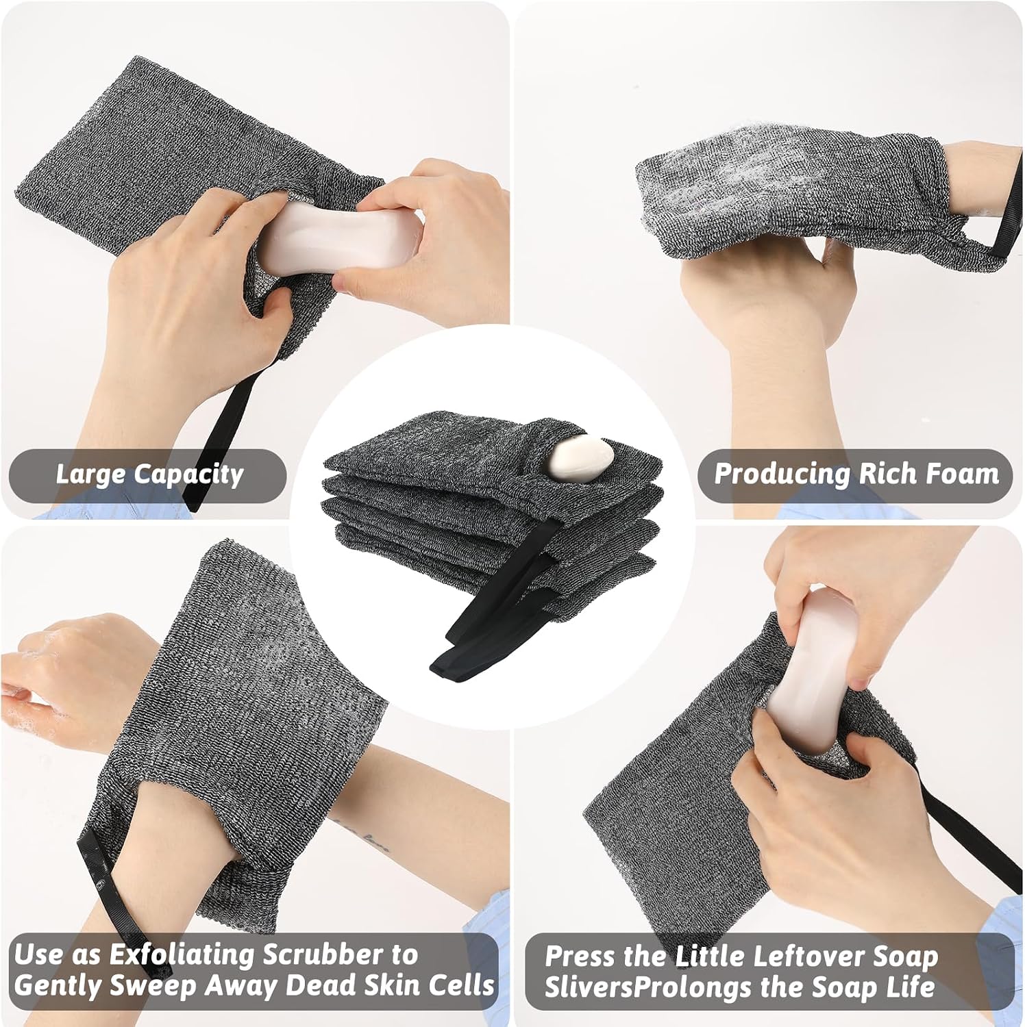 4Pack Exfoliating Soap Pouch Nylon Soap Saver Bag Mesh Soap Bag Body Scrubber Rough Sponge Exfoliator for Bath Shower Women Men