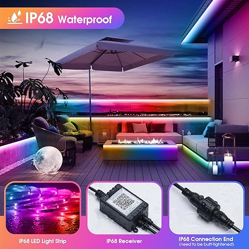 Miniatura 4 de Tira de luces LED para exteriores de 150 pies, IP68 impermeable, tiras de luz LED RGB que cambian de color con control remoto IR y aplicación,