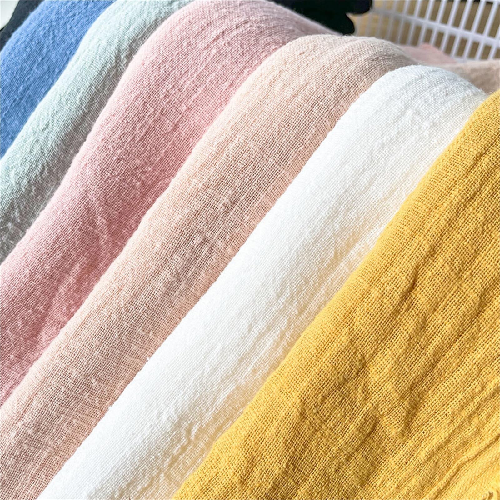 Letnia krepa slub modna cienka lniana tkanina bawełniana, ekologiczna, miękka, oddychająca, DIY, ręcznie robione, do szycia, ubrania, sukienka do szycia, niebieska, 90 x 125 cm
