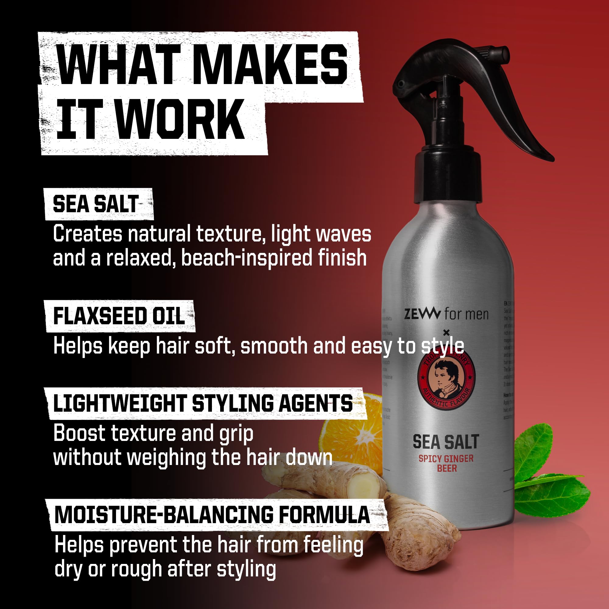 ZEW for Men Meersalz Spray Haare Herren 240ml – Leinöl Mineralien – Beach Waves Textur Volumen – Ohne Alkohol – Vegan Naturkosmetik