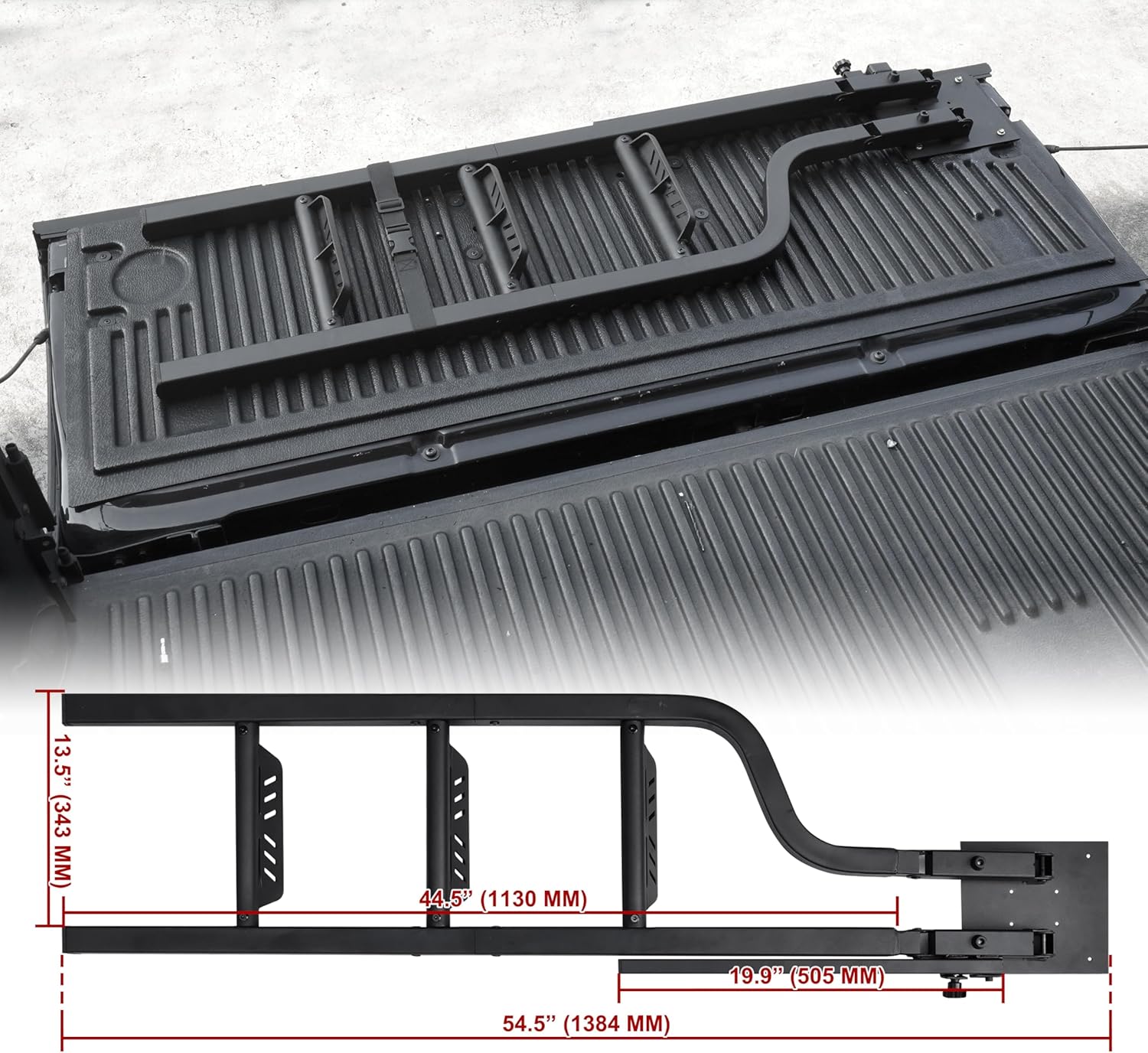 KEWISAUTO Foldable Pickup Truck Tailgate Ladder with Grab Handle, 45" Heavy Duty Universal Folding Tailgate Step Ladder with Handrail for Ford F250, Dodge RAM 2500 etc. Pickup Truck Accessories