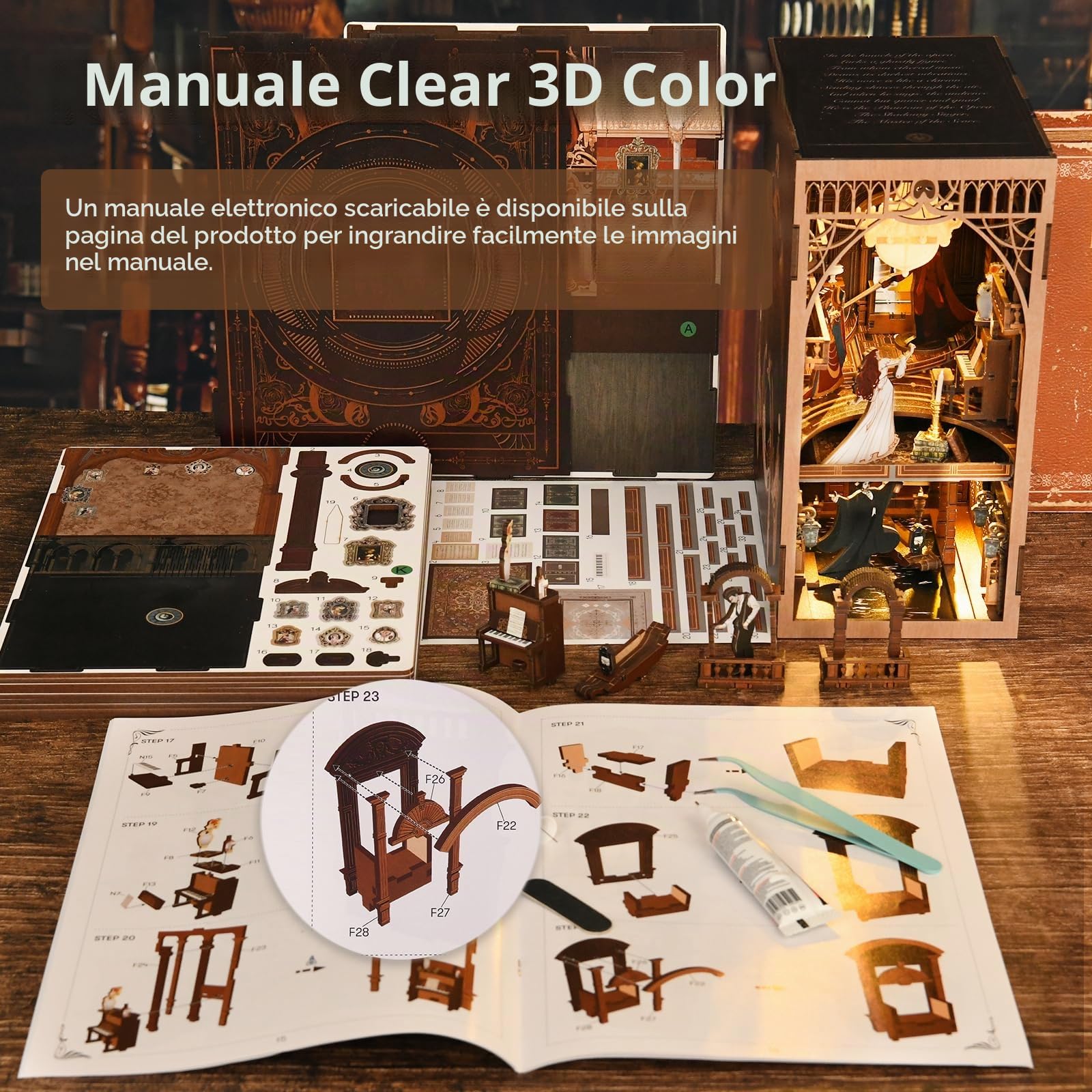 MiniCity Book Nook Kit arte del libro fai da te kit di costruzione in miniatura casa 3D puzzle in legno nook per adulti modello kit regalo di compleanno di Natale (opera fantasma)