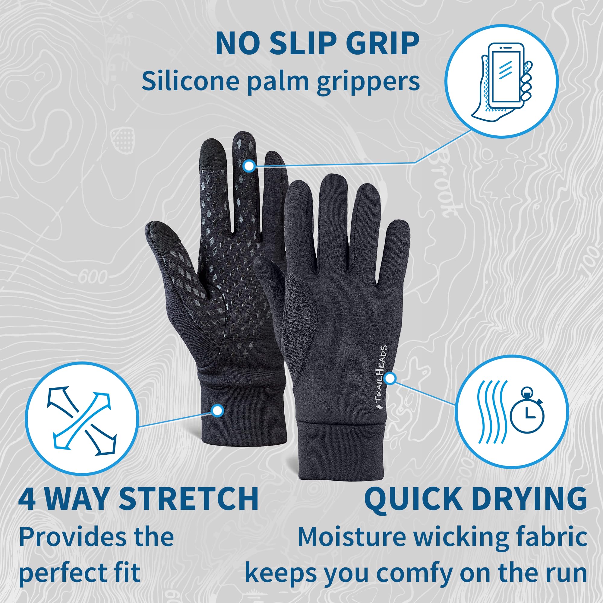 Gants élastiques de course et d’écran tactile, pour homme, par Trailheads