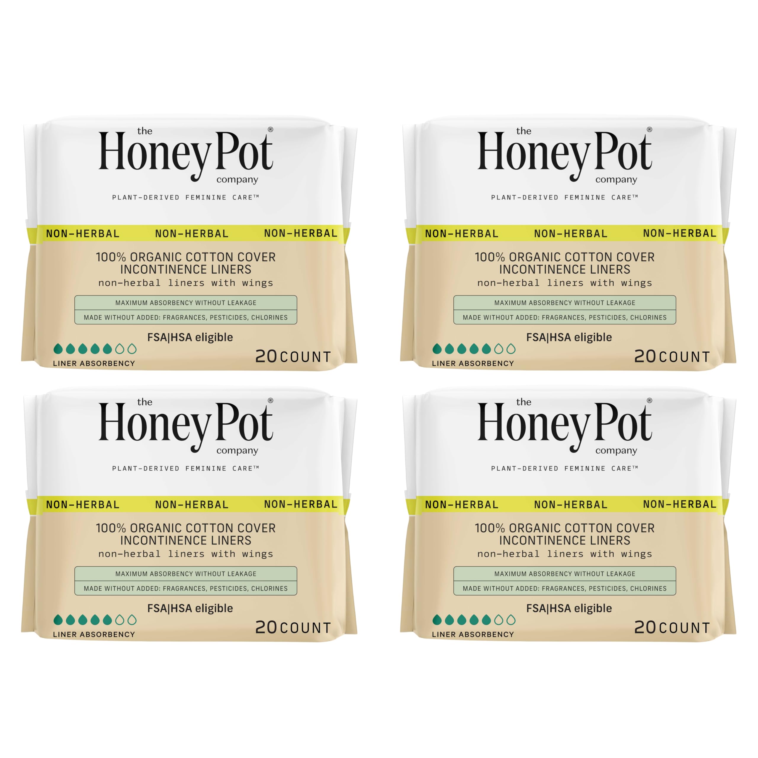The Honey Pot Company - Incontinence Pads for Women - 80ct - Non-Herbal Panty Liners - Bladder Leak Control - Organic Cotton Cover & Ultra-Absorbent Pulp Core - Feminine Care