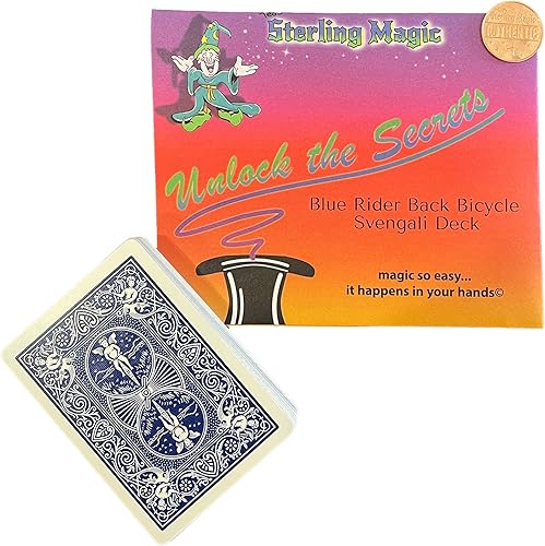 Ted's Sterling Magic Precision Blue Rider Back Bicicleta Svengali Deck con instrucciones para más de 100 trucos (Jack of Clubs)