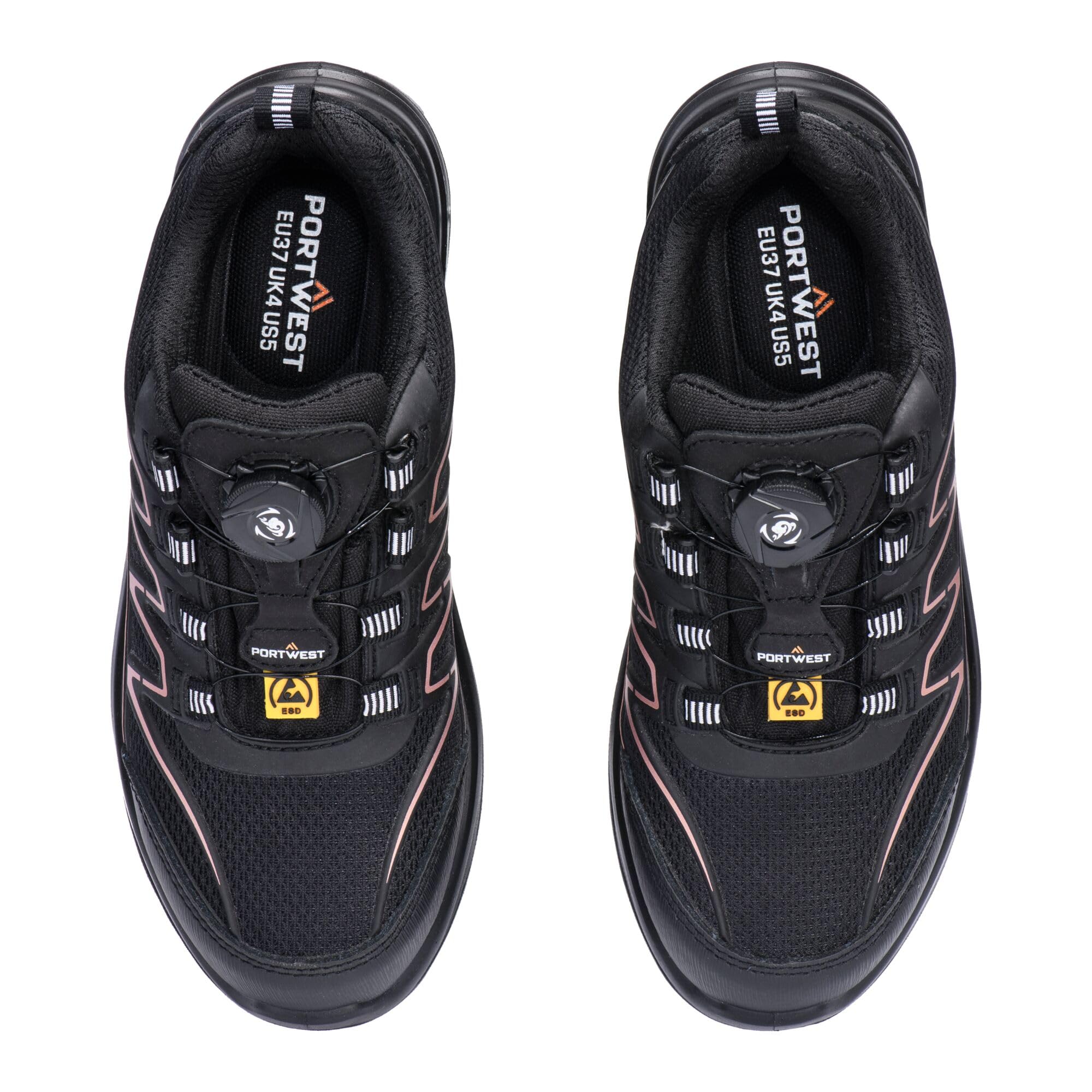 Portwest FT34 Composite S1PS damskie buty ochronne, bez metalu, lekkie, oddychające, antypoślizgowe, kolor czarny i zielony, Kolor: wielokolorowe, 40 EU