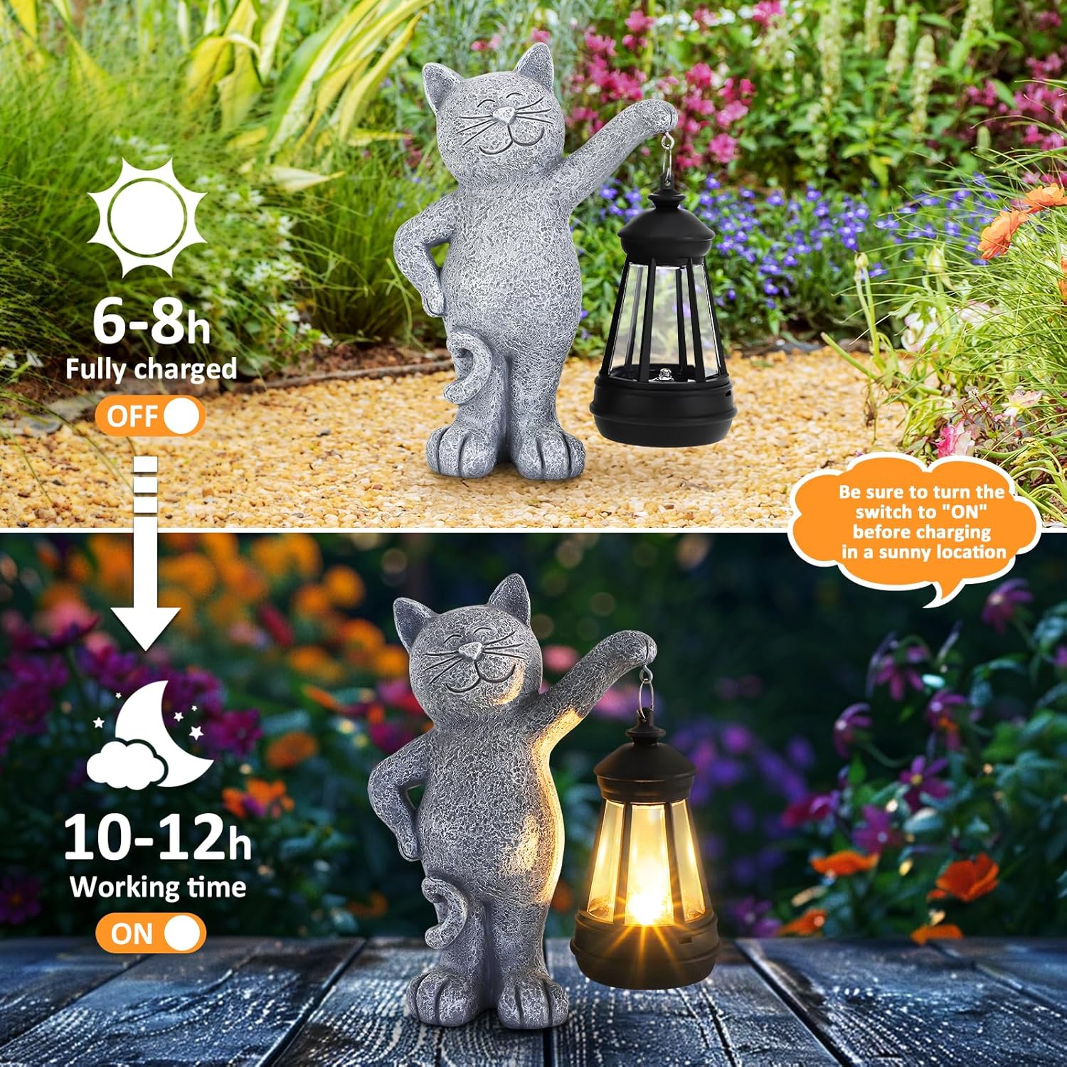 Solar Garden Statues Cat with LED Lights, Outdoor Decor Cat Figurines, Birthday Gifts for Women Mom Men, Outdoor Garden Decor for Cat Lover, Yard Decor Art Lawn Patio Balcony - Image 4