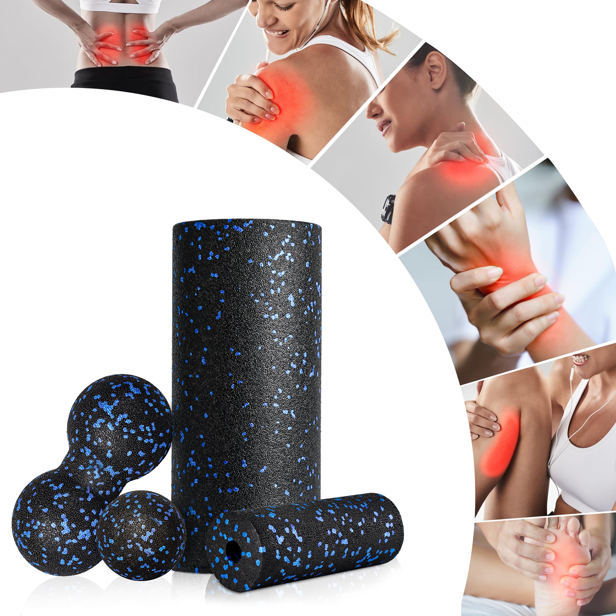 Faszienrolle Set Foam Roller Faszien Set mit Großer und Mini Faszienrolle Klein Faszienball und Duoball für Intensive Massage Faszien Training von Muskeln