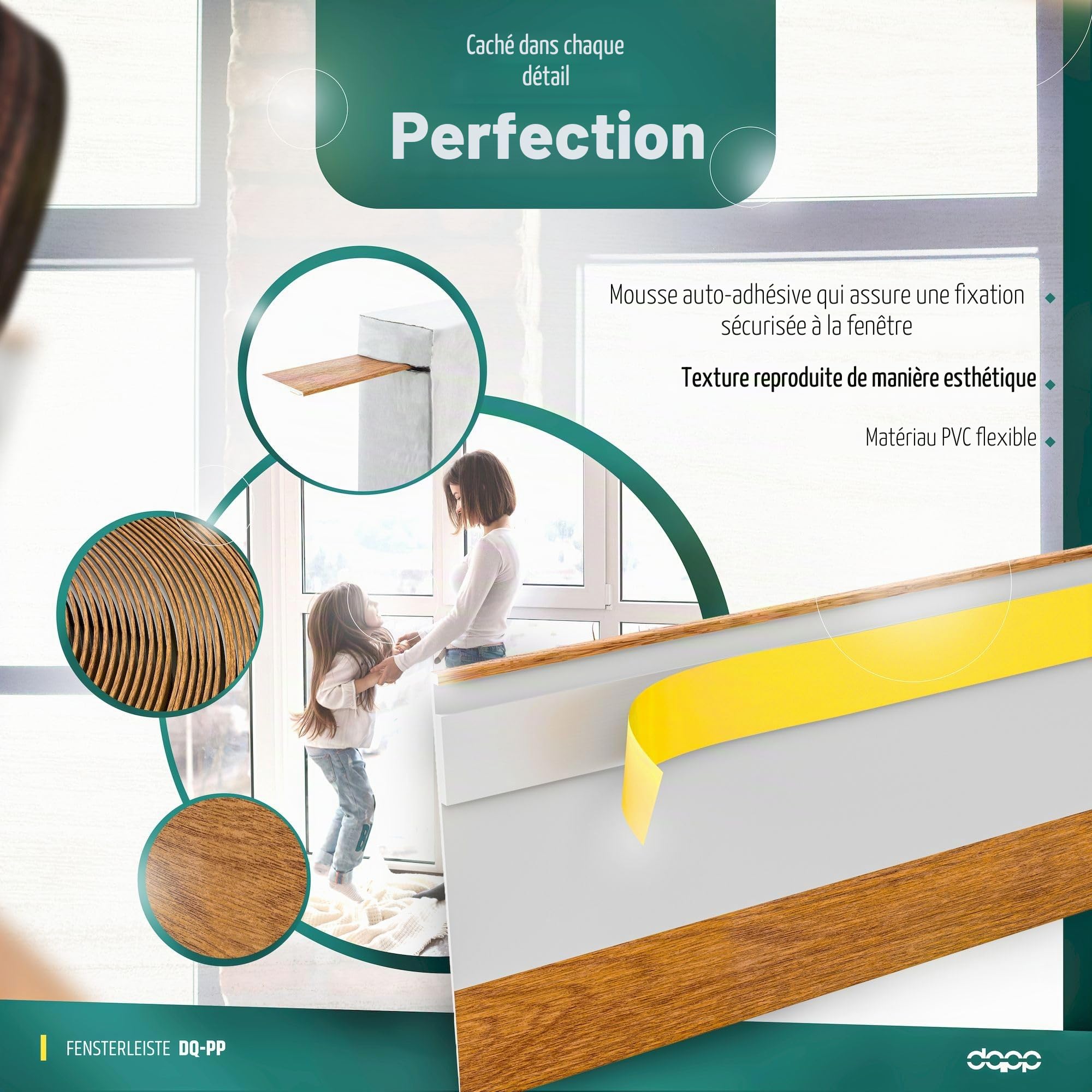 DQ-PP FENSTERLEISTE – 10 m de longueur – 30 mm de largeur – 1,5 mm d’épaisseur – Chêne doré – Barres plates en plastique profilées pour fenêtres