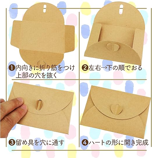 Amazon クラフト封筒 ミニ封筒 無地 ボタン設計 招待状 案内状 メッセージカード グリーティングカード 100枚 挨拶状封筒 文房具 オフィス用品