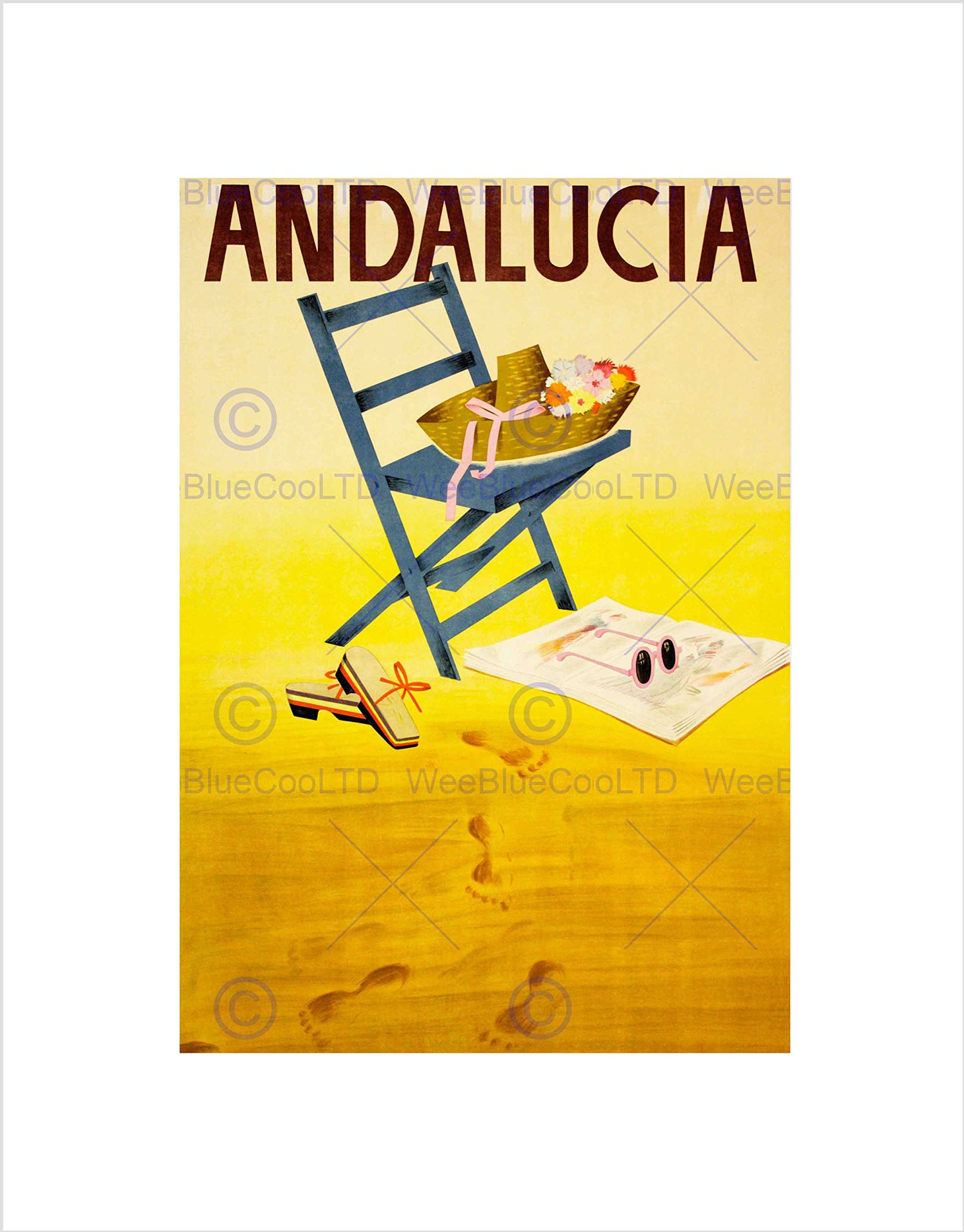 Wee Blue Coo Travel Andalucia Andalusia Spain Beach Sand Sun Chair Wall Art Print