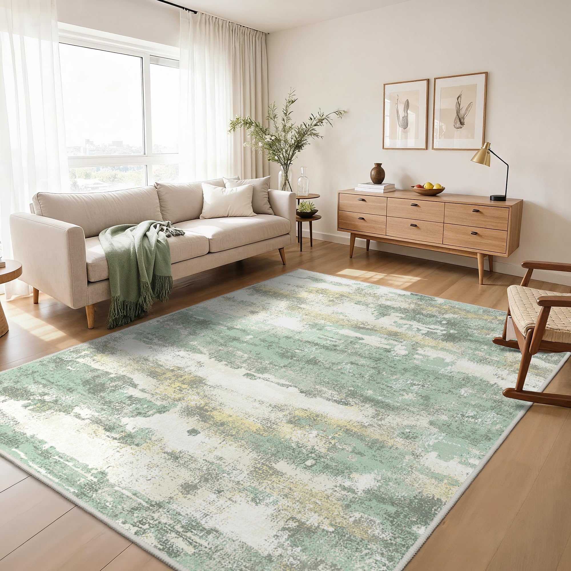 GENIMO Washable Area Rug 8x10 Light Green