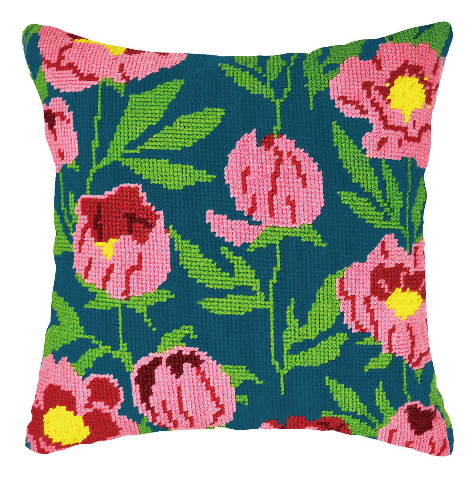 Howie's Needlepoint Needlepoint Kits for Adults, Pillow Front Cross Stitch Kit with Embroidery Pattern on Canvas, Yarn, 2 Needles and Instruction, 16 x 16inch(Peach Tulips)