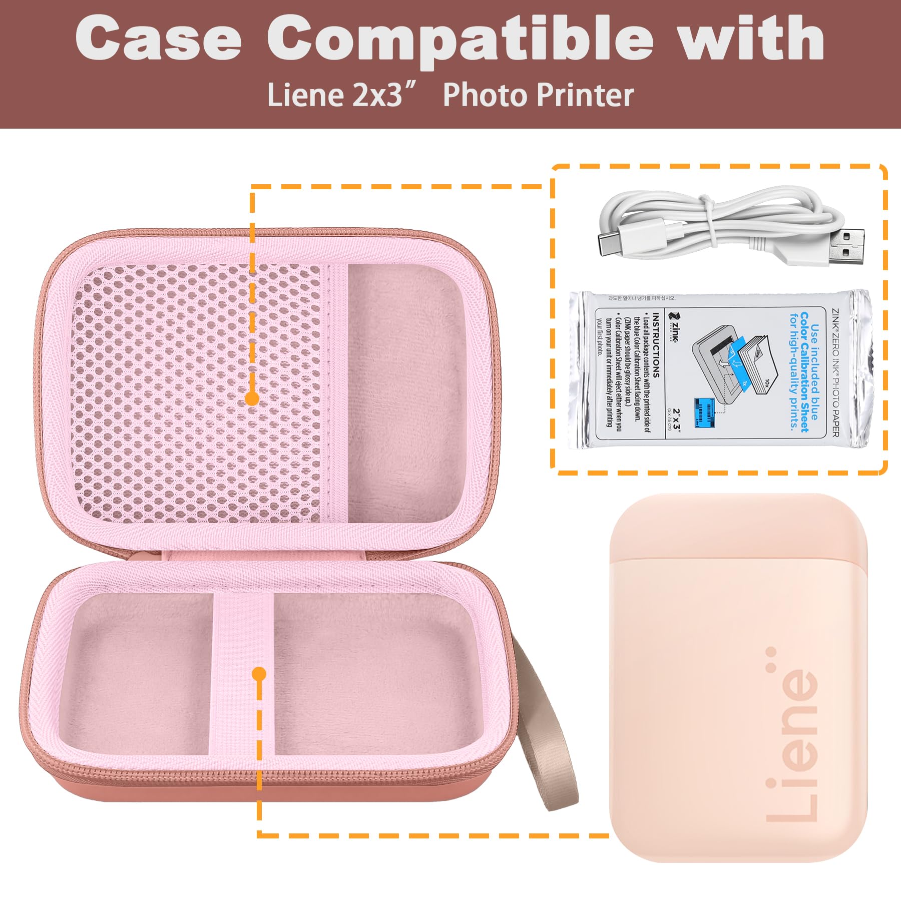 Robuste Transporttasche für den Liene 2x3 Zoll Mini-Sofortbild-Fotodrucker (tragbar, Farb- und Schwarzweißdruck), rosa Tasche