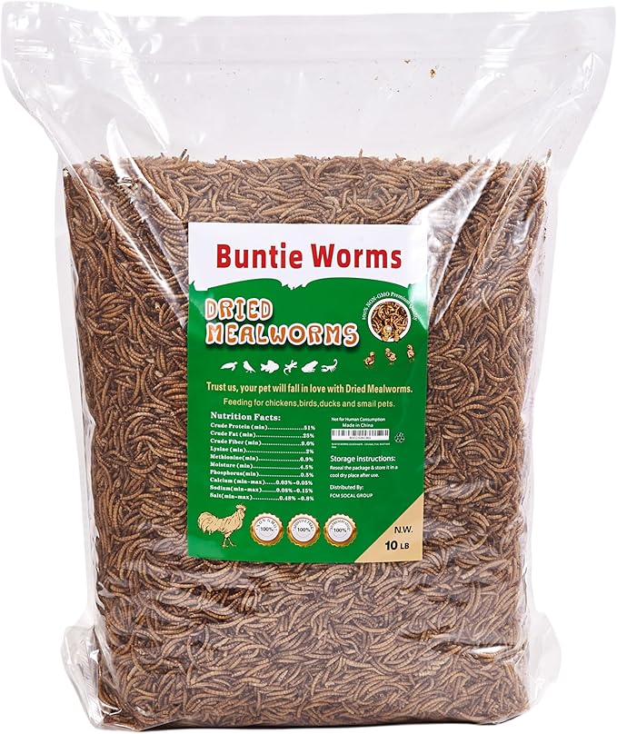 BUNTIE WORMS 10LB Dried Mealworms,100 NonGMO Natural High