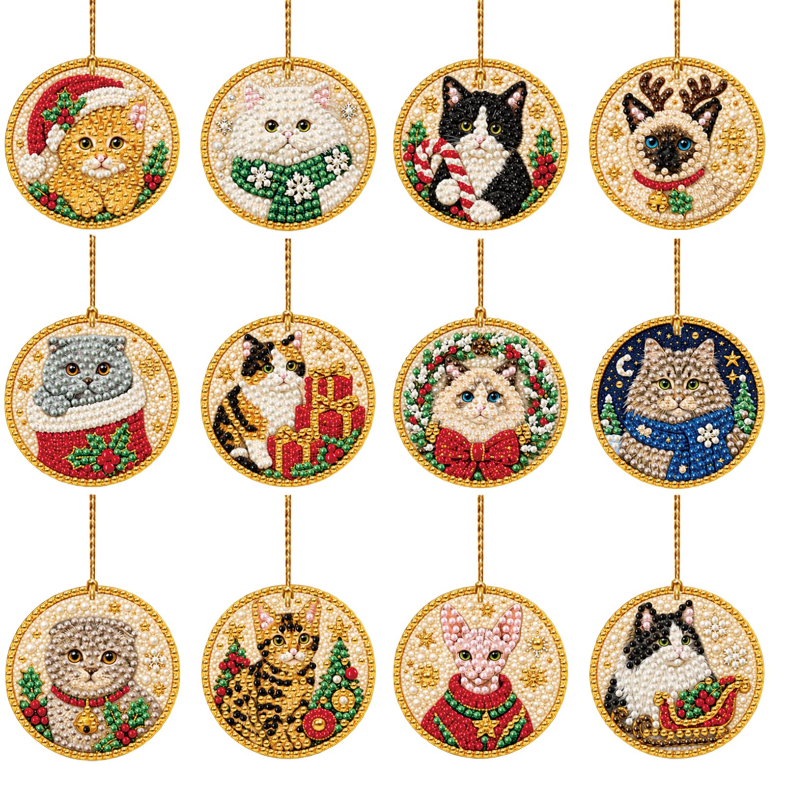 12Pcs Pearl Art Christmas Ornaments DIY Pearl Diamond Art Kits for Adults โ image 1