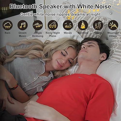 Miniatura 4 de Base de cama LED Queen con 4 cajones, cargador de proyector de galaxia estrella, altavoz de música, cabecera tapizada con respaldo de ala, marco de