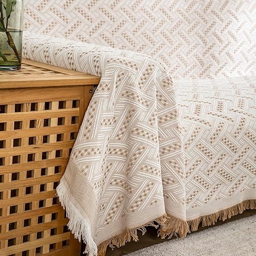 Miniatura 7 de STACYPIK Funda de sofá seccional tejida de punto beige grueso para perros, fundas para sofá de 2 cojines, lavable, estilo bohemio, jacquard, funda