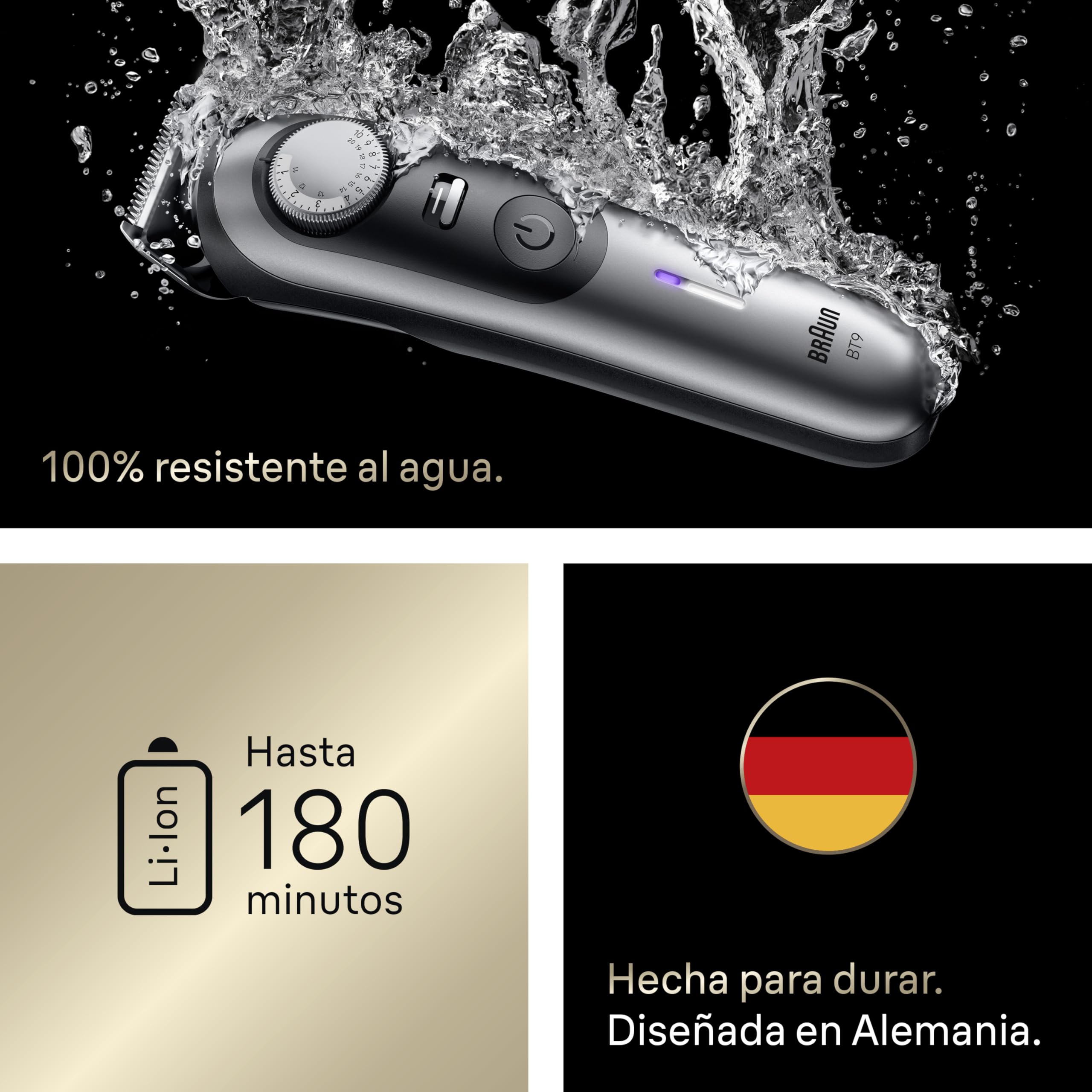 Braun Recortadora de Barba Series 9 BT9545, Cromo - Barbero Recargable Resistente al Agua, +10 Accesorios para Barba, 180 Min de Autonomía, 52 Longitudes, Lámina Ultra Afilada
