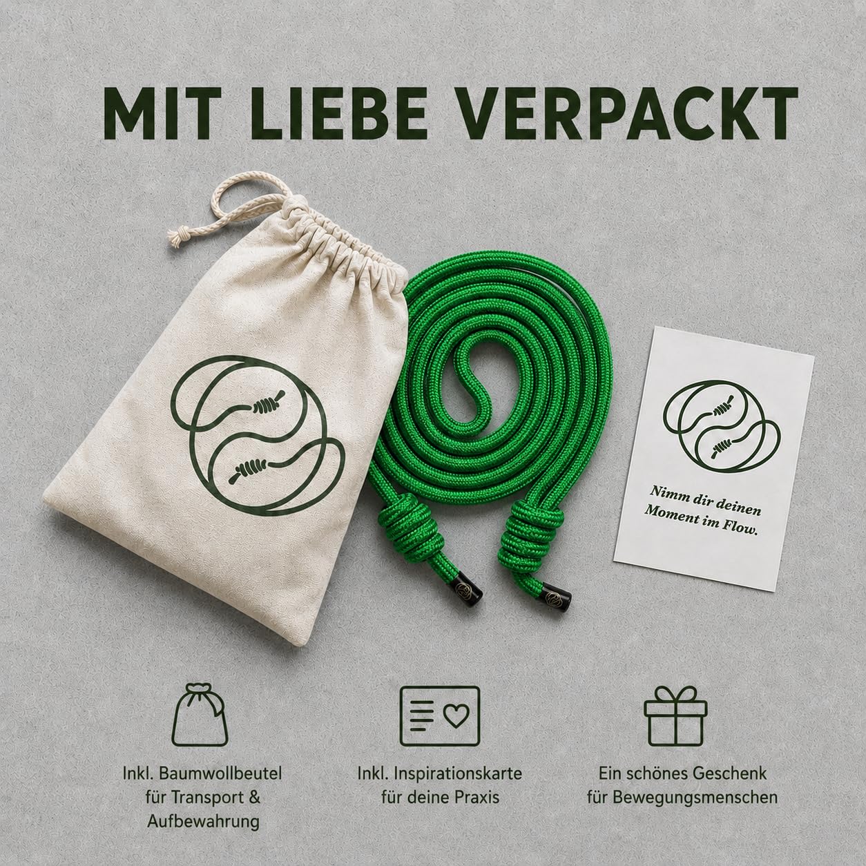 Ropii Rope Flow, corda ponderata in morbido poliestere per mobilità e coordinazione, annodata a mano, 3 pesi: circa 380 g, 500 g, 1 kg, progettata a Berlino