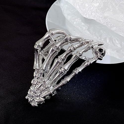 Miniatura 8 de Pinzas de metal para el cabello de esqueleto de calavera de aleación de Halloween, 1 pinza de metal de esqueleto plateado para cabello fino, punk y