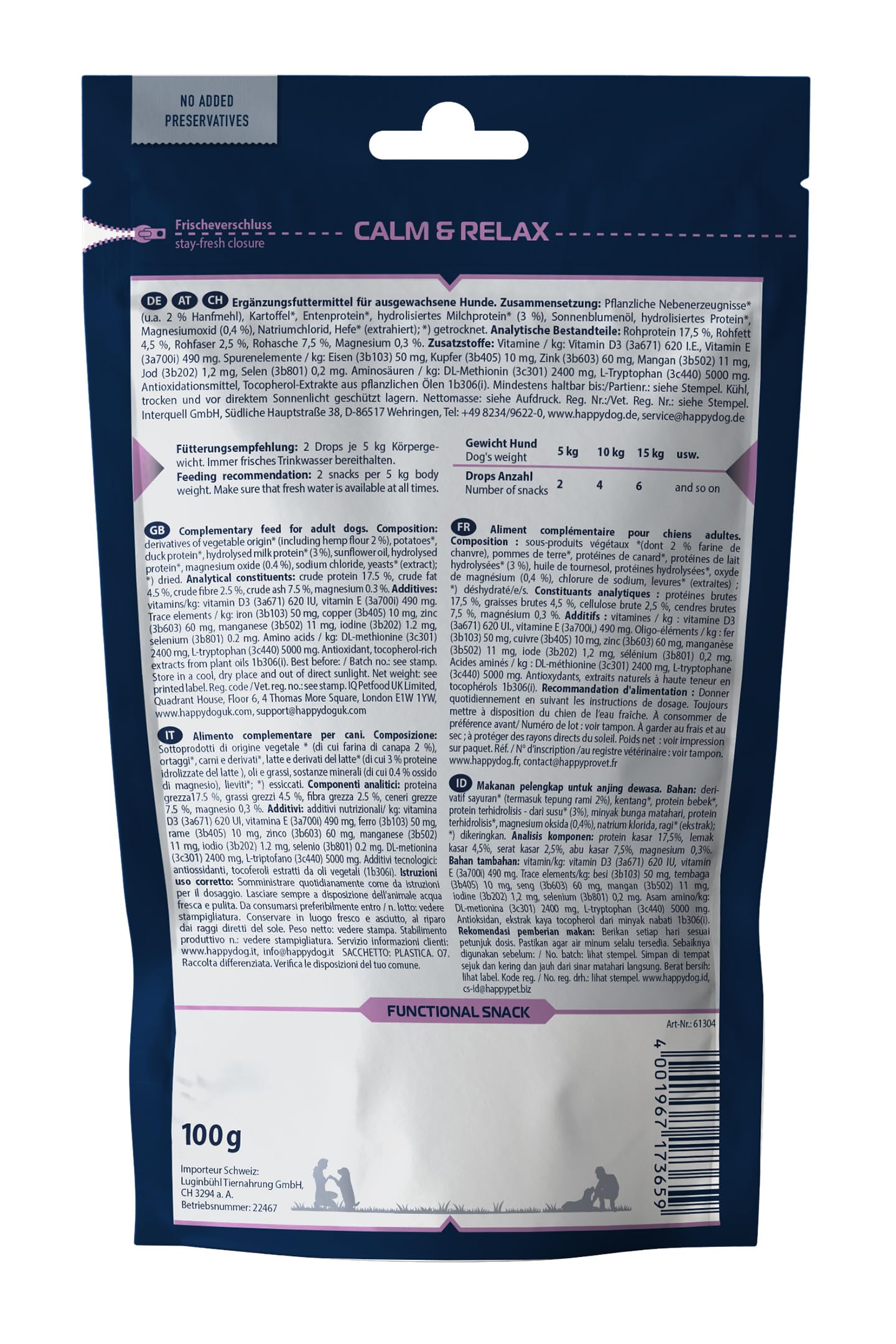 Happy Dog Care Snack Calm & Relax mit Hanf, 100 g Hundesnack – Ansicht 3