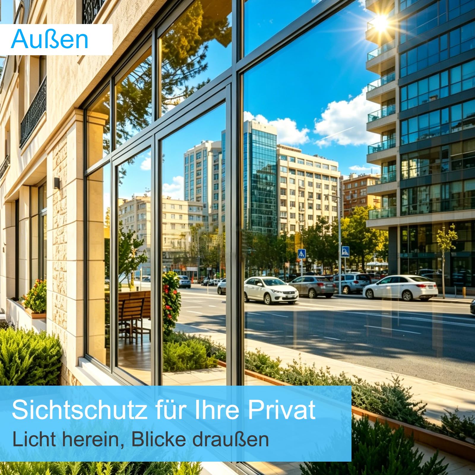Spiegelfolie Fenster Sichtschutz 75x400cm UV Folie Fenster Hitzeschutzfolie Blickdichte Fensterfolie Selbstklebende Sonnenschutzfolie Fenster Innen & Außen Silber