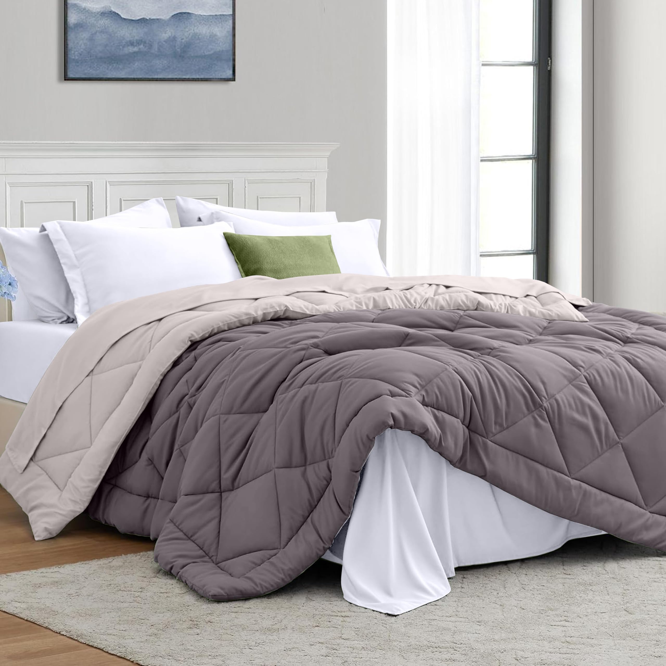 INDRA'S Reversible Comforter Double Bed | 150 GSM 100% Microfiber Reversible AC Comforter/Blanket for Winter/Quilt/Dohar/Duvets/Rajai for Double Size Bed- 220x245CM (Mocha-Vanilla)-image-31